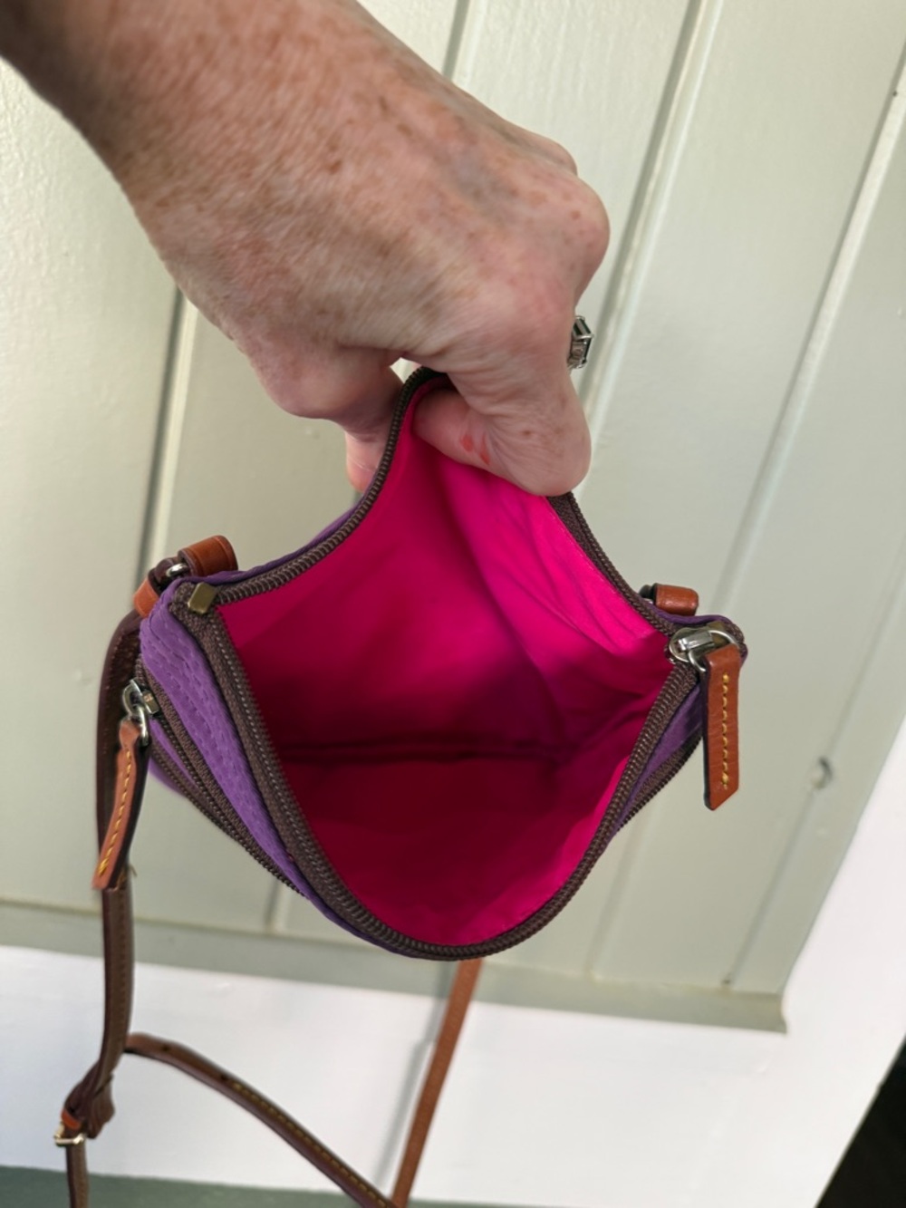 🦆DOONEY & BOURKE Wayfarer Triple Zip Crossbody Purple Nylon Bag & Coin Purse Set - Picture 13 of 14